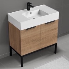 32 inch Bathroom Vanity With Sink - Modern, Weathered Light Oak, Free Standing